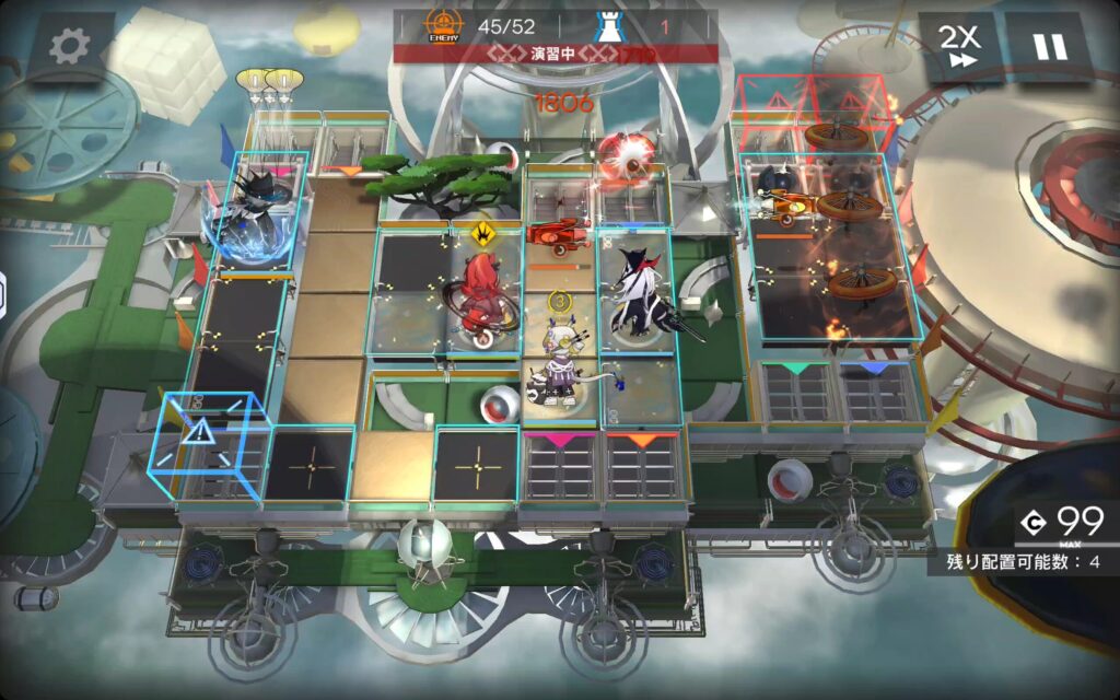 UR-EX-4、右側にいるステルス状態のプロペラを中央で待ち構えるグレイディーアとナラントゥヤとシュウ、中央と右を飛んでいる破天ボトルを左で待ち構えるウルピアヌス