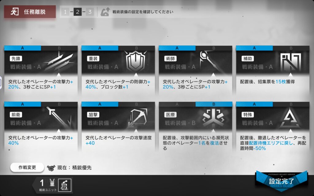 保全駐在開始前の準備その２、戦術装備の設定、臨時招集の作戦も変更可能